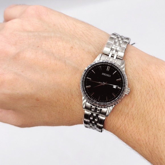 Seiko Ladies SUR835 Black Dial Stainless Steel Bracelet Watch NEW 50m 28mm main image 7